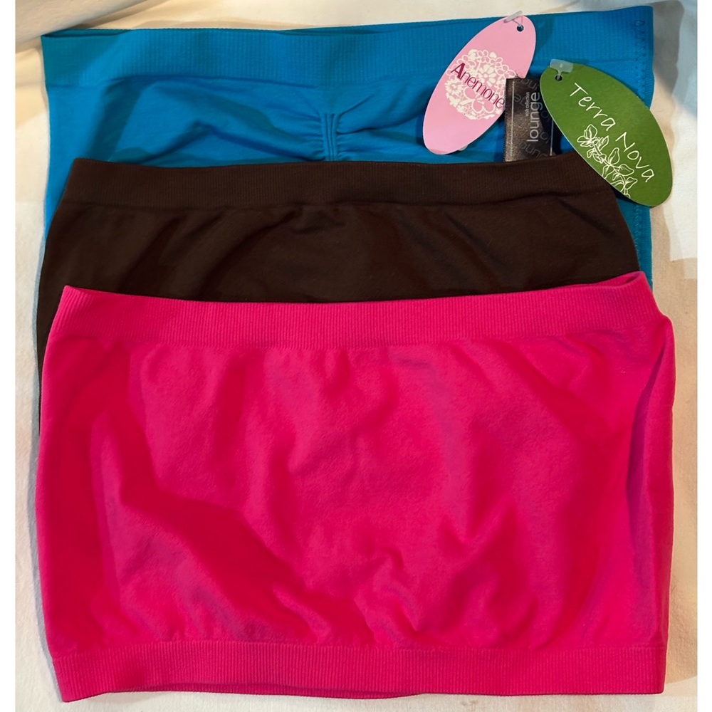 NWT Set of Three Tube Bras. Brown, Pink, and Blue